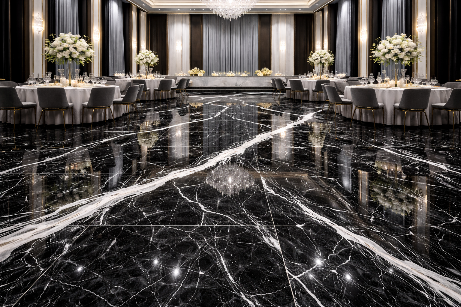 Marmura neagra cu venatii albe